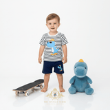 Boys T-Shirt & Shorts 2-Piece Matching Set Cool Dino Skater Dude