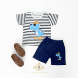 Boys T-Shirt & Shorts 2-Piece Matching Set Cool Dino Skater Dude