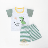 Boys Little Dino matching set front view toddler t-shirt and shorts children's boutique clothing