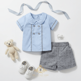 Boys Matching Set Shirt & Shorts 2-Piece Blue & Gray
