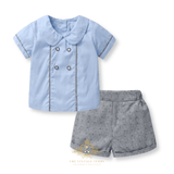 Boys Matching Set Shirt & Shorts 2-Piece Blue & Gray