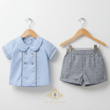 Boys Matching Set Shirt & Shorts 2-Piece Blue & Gray