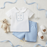 Boys Matching Set Shirt & Shorts 2-Piece White & Blue