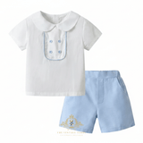 Boys Matching Set Shirt & Shorts 2-Piece White & Blue