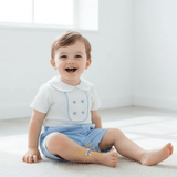Boys Matching Set Shirt & Shorts 2-Piece White & Blue