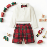 Boys Holiday Suit Long Sleeve Oxford Shirt & Shorts 2-Piece Matching Set Plaid