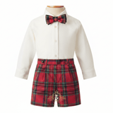 Boys Holiday Suit Long Sleeve Oxford Shirt & Shorts 2-Piece Matching Set Plaid