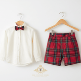 Boys Holiday Suit Long Sleeve Oxford Shirt & Shorts 2-Piece Matching Set Plaid