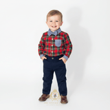 Boys Long Sleeve Oxford Shirt Pants Suspenders & Bow Tie 4-Piece Holiday Matching Set Plaid