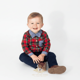 Boys Long Sleeve Oxford Shirt Pants Suspenders & Bow Tie 4-Piece Holiday Matching Set Plaid