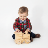 Boys Long Sleeve Oxford Shirt Pants Suspenders & Bow Tie 4-Piece Holiday Matching Set Plaid