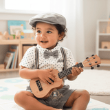 Boys Oxford Button Down Shirt Shorts Bow Tie & Suspenders 5-Piece Matching Set White & Gray Polkadots