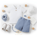 Boys Classic Polo Shirt & Shorts 2-Piece Matching Set White & Blue