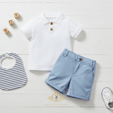 Boys Classic Polo Shirt & Shorts 2-Piece Matching Set White & Blue