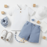 Boys Classic Polo Shirt & Shorts 2-Piece Matching Set White & Blue