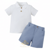 Boys Classic Polo Shirt & Shorts 2-Piece Matching Set White & Blue