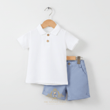 Boys Classic Polo Shirt & Shorts 2-Piece Matching Set White & Blue