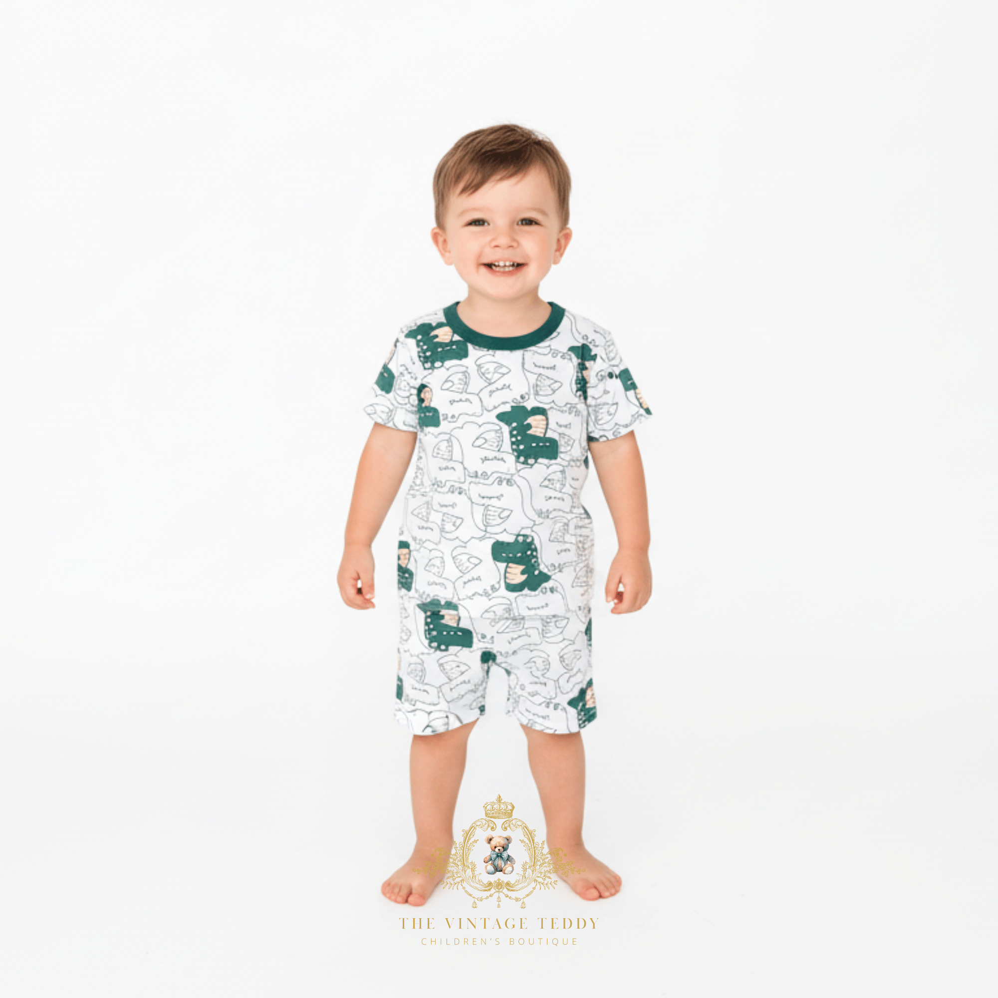 Boys white and green alligator 2-piece matching set toddler summer outfit boutique kids clothes