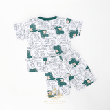 Boys alligator graphic t-shirt back view white and green matching set toddler boutique clothes