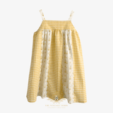 Girls Floral & Gingham Patchwork Bohemian Sun Dress Yellow
