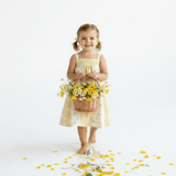 Girls Floral & Gingham Patchwork Bohemian Sun Dress Yellow