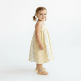 Girls Floral & Gingham Patchwork Bohemian Sun Dress Yellow