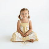 Girls Floral & Gingham Patchwork Bohemian Sun Dress Yellow