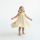 Girls Floral & Gingham Patchwork Bohemian Sun Dress Yellow