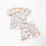 Kids Mr. Duck t-shirt back view yellow blue white 2-piece matching set for toddlers kids boutique clothes
