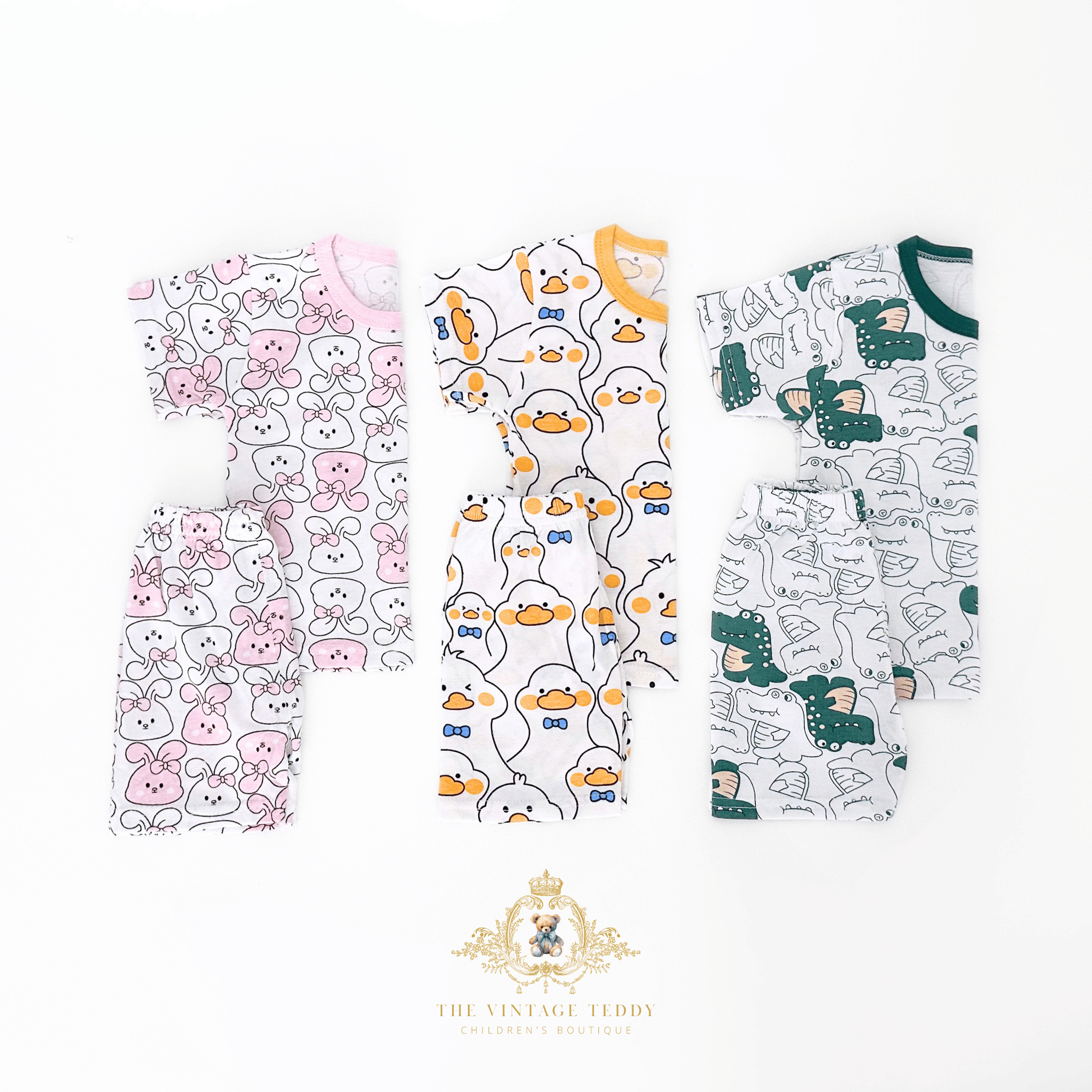 Boys alligator, bunny, duck kids matching sets t-shirt and shorts folded styles toddler boutique clothing