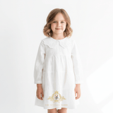 Girls Long Sleeve Eyelet Embroidered Lace Bib Collar Dress White