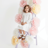 Girls Long Sleeve Eyelet Embroidered Lace Bib Collar Dress White