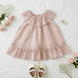 Girls Embroidered Lace Bib Collar Sleeveless Blouse Bohemian Blush