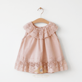 Girls Embroidered Lace Bib Collar Sleeveless Blouse Bohemian Blush