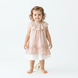 Girls Embroidered Lace Bib Collar Sleeveless Blouse Bohemian Blush