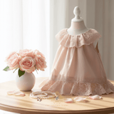 Girls Embroidered Lace Bib Collar Sleeveless Blouse Bohemian Blush