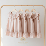 Girls Embroidered Lace Bib Collar Sleeveless Blouse Bohemian Blush