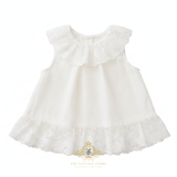 Girls Embroidered Lace Bib Collar Sleeveless Blouse Bohemian White