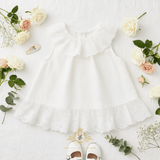 Girls Embroidered Lace Bib Collar Sleeveless Blouse Bohemian White