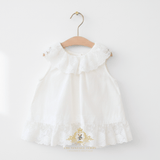 Girls Embroidered Lace Bib Collar Sleeveless Blouse Bohemian White