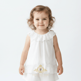 Girls Embroidered Lace Bib Collar Sleeveless Blouse Bohemian White