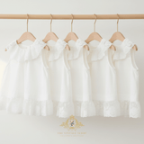Girls Embroidered Lace Bib Collar Sleeveless Blouse Bohemian White