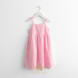 Girls Eyelet Embroidered Lace Dress Bohemian Bubble Gum Pink