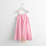 Girls Eyelet Embroidered Lace Dress Bohemian Bubble Gum Pink