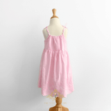 Girls Eyelet Embroidered Lace Dress Bohemian Bubble Gum Pink