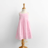 Girls Eyelet Embroidered Lace Dress Bohemian Bubble Gum Pink
