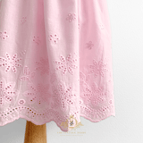 Girls Eyelet Embroidered Lace Dress Bohemian Bubble Gum Pink