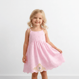 Girls Eyelet Embroidered Lace Dress Bohemian Bubble Gum Pink