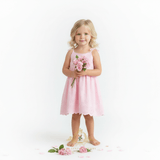 Girls Eyelet Embroidered Lace Dress Bohemian Bubble Gum Pink