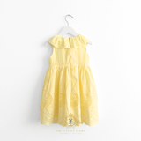 Girls Eyelet Embroidered Lace Ruffled Sun Dress Sunshine Yellow